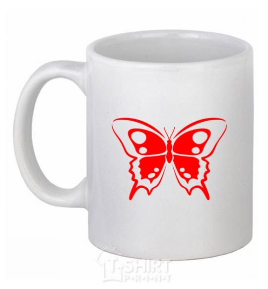 Ceramic mug Red butterfly White фото