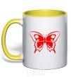 Mug with a colored handle Red butterfly yellow фото