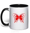 Mug with a colored handle Red butterfly black фото