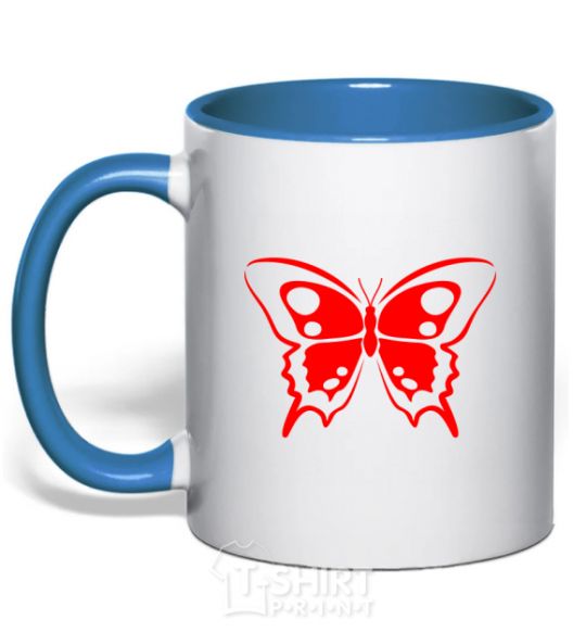 Mug with a colored handle Red butterfly royal-blue фото