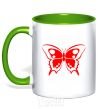 Mug with a colored handle Red butterfly kelly-green фото