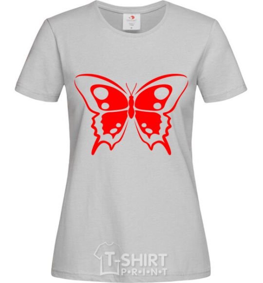 Women's T-shirt Red butterfly grey фото