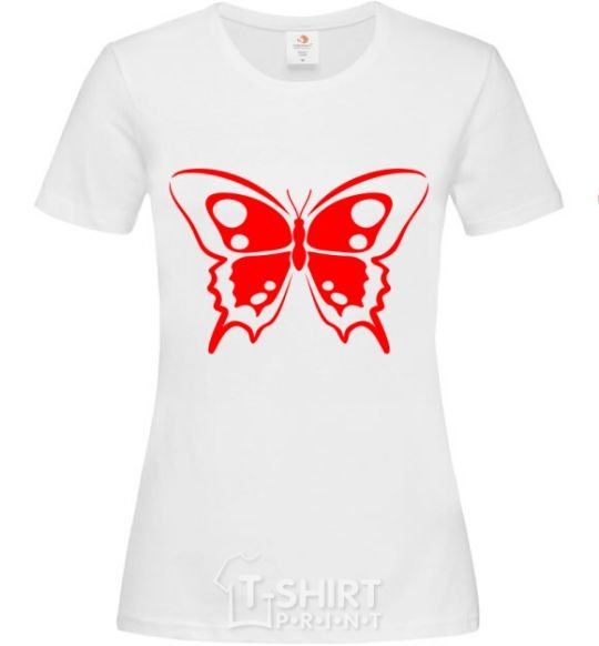 Women's T-shirt Red butterfly White фото