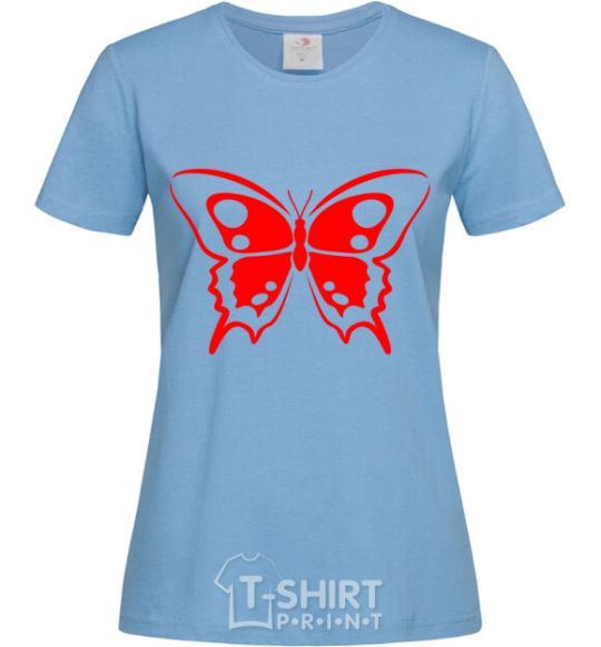 Women's T-shirt Red butterfly sky-blue фото