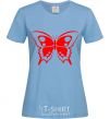 Women's T-shirt Red butterfly sky-blue фото