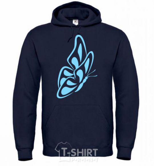 Мужская толстовка (худи) Небесно голубая бабочка Темно-синий фото