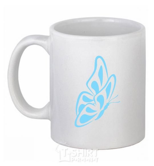 Ceramic mug A sky blue butterfly White фото