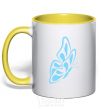 Mug with a colored handle A sky blue butterfly yellow фото