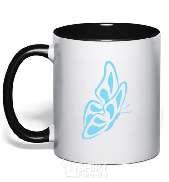 Mug with a colored handle A sky blue butterfly black фото