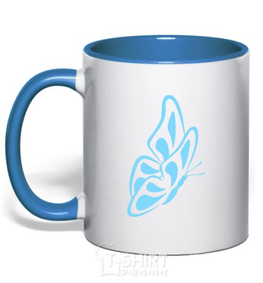 Mug with a colored handle A sky blue butterfly royal-blue фото