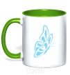 Mug with a colored handle A sky blue butterfly kelly-green фото