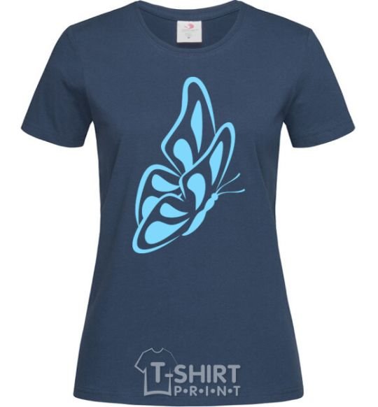 Women's T-shirt A sky blue butterfly navy-blue фото