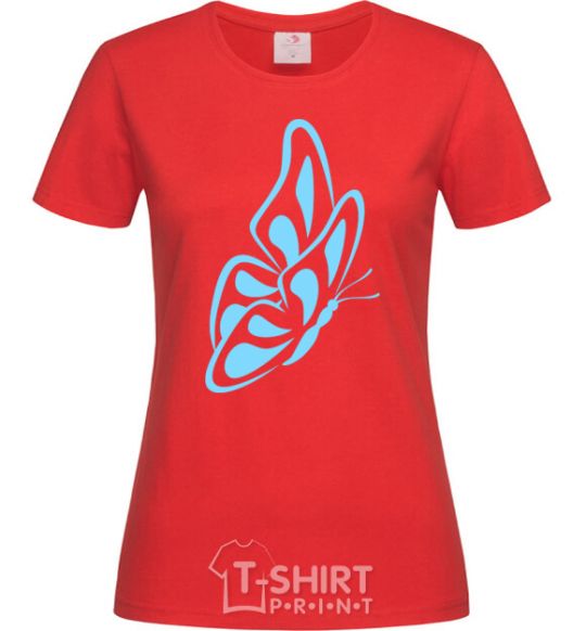 Women's T-shirt A sky blue butterfly red фото