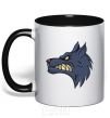Mug with a colored handle Angry wolf black фото