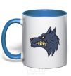 Mug with a colored handle Angry wolf royal-blue фото