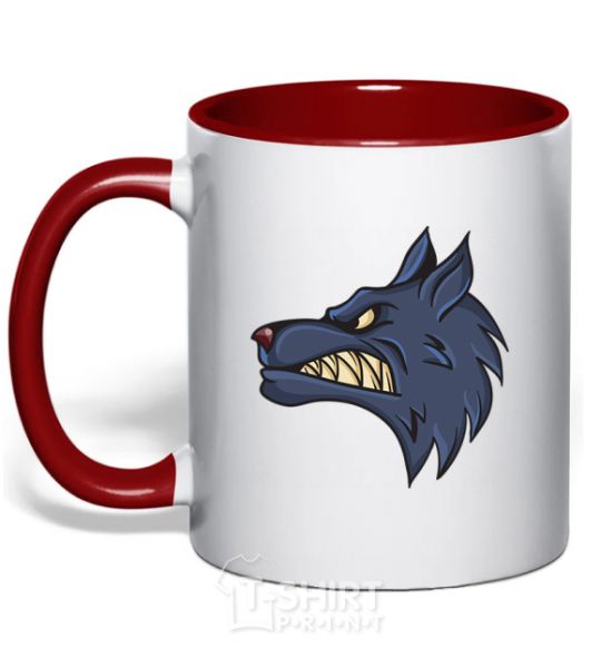 Mug with a colored handle Angry wolf red фото