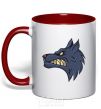 Mug with a colored handle Angry wolf red фото