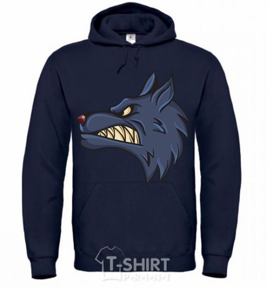 Men`s hoodie Angry wolf navy-blue фото