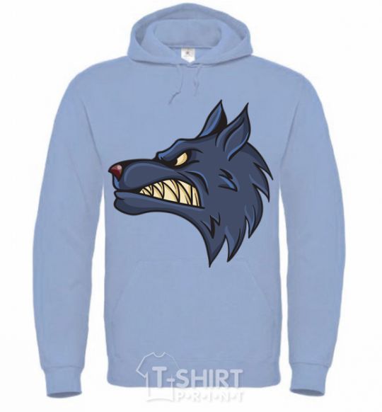 Men`s hoodie Angry wolf sky-blue фото