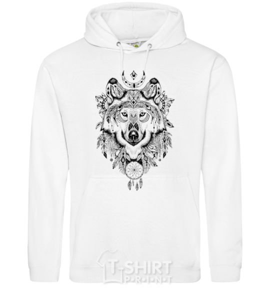 Men`s hoodie A drawing of a wolf White фото