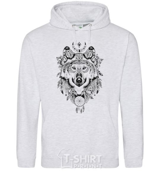 Men`s hoodie A drawing of a wolf sport-grey фото