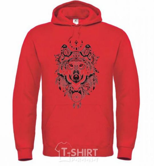 Men`s hoodie A drawing of a wolf bright-red фото