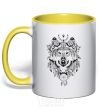 Mug with a colored handle A drawing of a wolf yellow фото