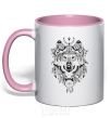 Mug with a colored handle A drawing of a wolf light-pink фото