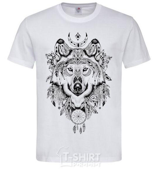 Men's T-Shirt A drawing of a wolf White фото