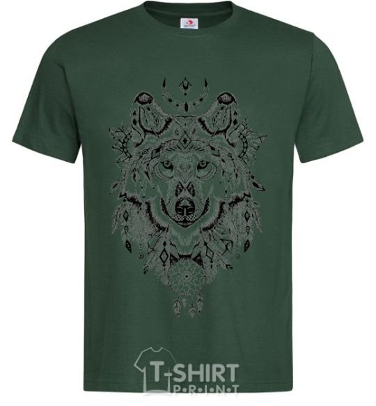 Men's T-Shirt A drawing of a wolf bottle-green фото