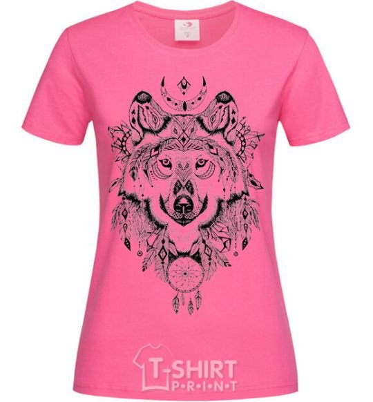 Женская футболка Рисунок волка Ярко-розовый фото