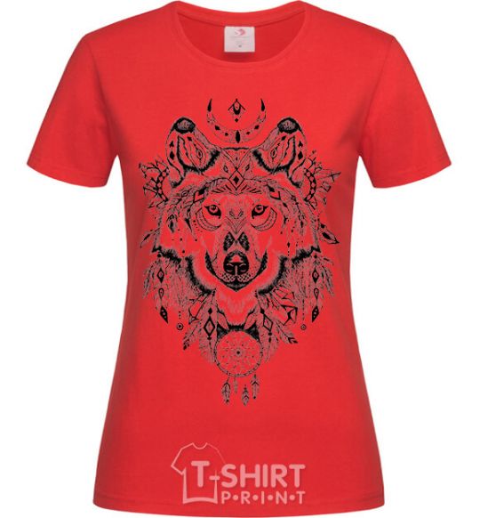 Женская футболка Рисунок волка Красный фото