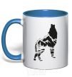 Mug with a colored handle Forest wolf royal-blue фото