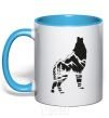 Mug with a colored handle Forest wolf sky-blue фото