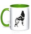 Mug with a colored handle Forest wolf kelly-green фото