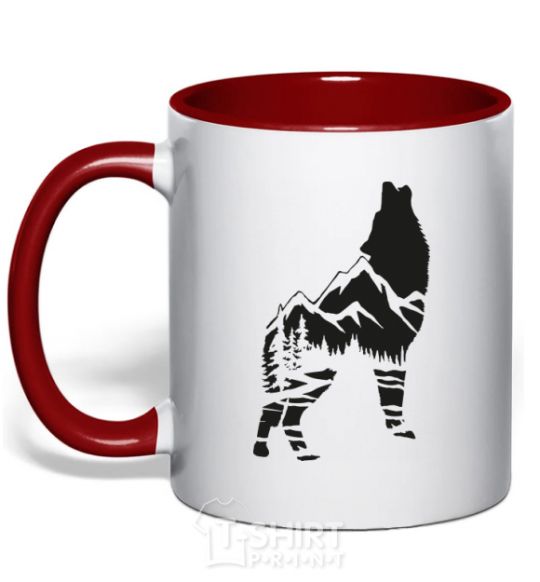 Mug with a colored handle Forest wolf red фото