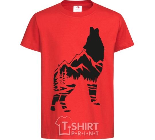 Kids T-shirt Forest wolf red фото