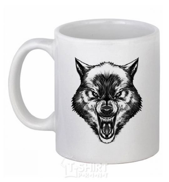 Ceramic mug Screaming wolf White фото