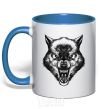 Mug with a colored handle Screaming wolf royal-blue фото