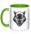 Mug with a colored handle Screaming wolf kelly-green фото