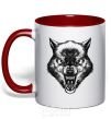 Mug with a colored handle Screaming wolf red фото