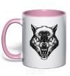 Mug with a colored handle Screaming wolf light-pink фото