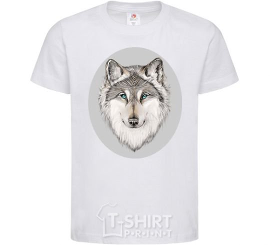 Kids T-shirt The wolf in the oval White фото