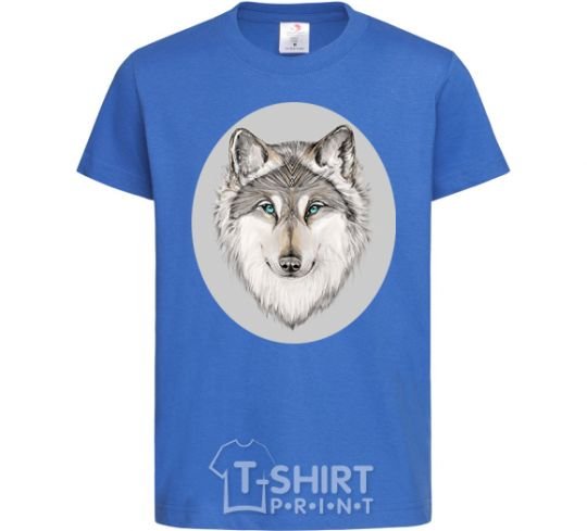 Kids T-shirt The wolf in the oval royal-blue фото