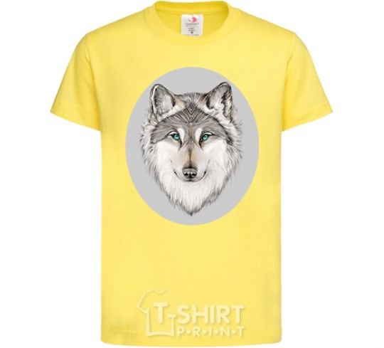 Kids T-shirt The wolf in the oval cornsilk фото