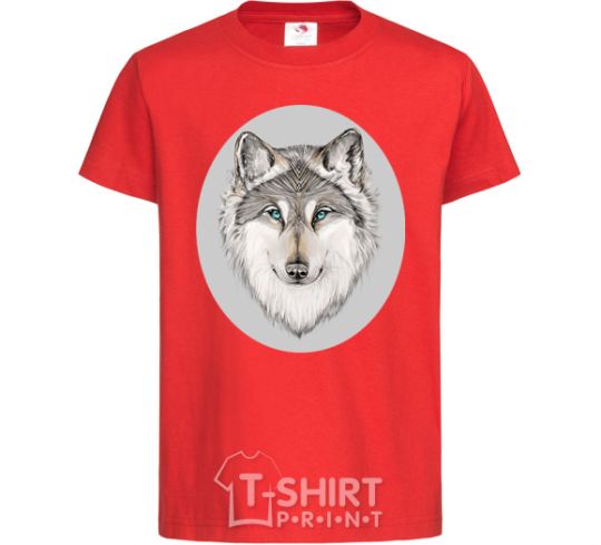 Kids T-shirt The wolf in the oval red фото