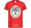 Kids T-shirt The wolf in the oval red фото