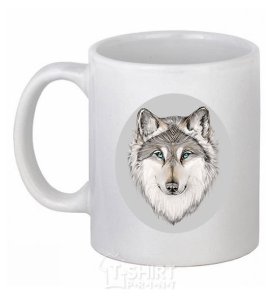 Чашка керамическая Волк в овале Белый фото