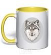 Mug with a colored handle The wolf in the oval yellow фото