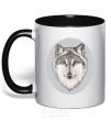 Mug with a colored handle The wolf in the oval black фото